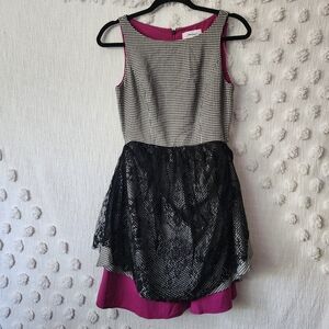 Jessica Simpson Black & White Houndstooth & Lace Party Dress size 2